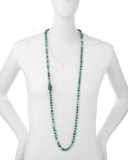 Green Moss Opal Necklace with Diamonds & Emeralds, 45"