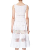 Sleeveless Eyelet A-Line Midi Dress, White