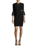 Mallory Crochet-Trim Sheath Dress, Black