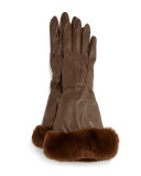 Napa Leather Gloves w/Fur Cuffs, Tortora