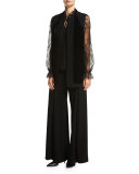 Reese Wide-Leg Zip-Pocket Pants, Black