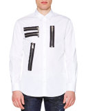 Multi-Zipper Detail Long-Sleeve Shirt, White
