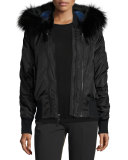 Hooded Fur-Trim Tech Jacket, Black