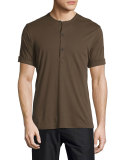 Short-Sleeve Henley Shirt, Dark Olive