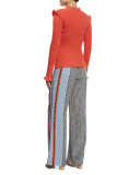 Mixed-Print Silk Wide-Leg Trousers, Light Pumice
