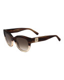 Cat-Eye Logo-Temple Sunglasses, Tan/Clear