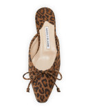 Suede Bow Ballerina Mule Flat, Leopard