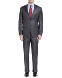 Sharkskin Super 130s Wool Two-Piece Suit, Gray