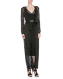 Long-Sleeve Wrap-Front Long Sweater, Black