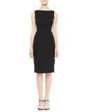 Sleeveless Boat-Neck Sheath Dress, Black