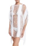 Monique Shredded Fringe-Trim Coverup Tunic