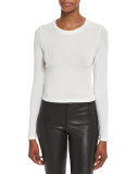 Jaylene Long-Sleeve Crewneck Crop Top, Cream