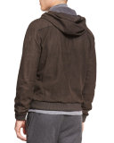 Leather Zip-Up Hoodie, Espresso Brown