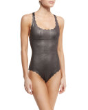 Gwen Scalloped Reversible One-Piece Swimsuit, Sterling