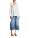 Kimono-Sleeve Split-Neck Pullover