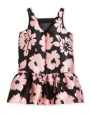 Sleeveless Floral Drop-Waist Smocked Dress, Pink/Black, Size 2-7