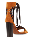 Suede Whipstitch Ankle-Tie Sandal