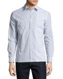 Cartmel Mixed-Stripe Sport Shirt, Light Blue