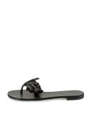 Wings Patent Flat Thong Sandal, Nero