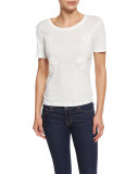 Short-Sleeve Embroidered Jersey Tee, Cloud Dancer