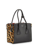 Calf Hair & Calfskin Medium Twin-Pocket Tote Bag, Black Leopard (Nero+Miele)