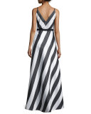 Sleeveless A-line Striped Dress, Black/Multi