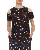Polka-Dot Ruffled Cold-Shoulder Blouse, Dot Print