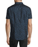 Camo-Print Short-Sleeve Shirt, Indigo