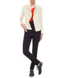 Ruched-Collar Moto Jacket, Cream