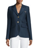 Dandy Two-Button Blazer w/Leather Elbow Patches, Navy
