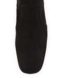 Suede Square-Toe Knee Boot, Black (Nero)