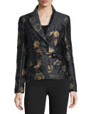 Metallic Floral-Embroidered Jacket, Black/Gold