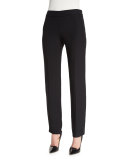 Side-Zip Slim-Leg Cady Pants, Black