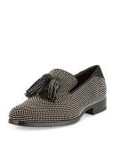 Foxley Micro-Stud Leather Tassel Loafer, Black