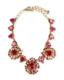 Tiered Crystal Necklace, Hot Pink