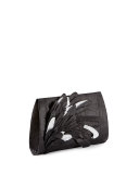 Feather Crocodile Small Slicer Clutch Bag, Black/White