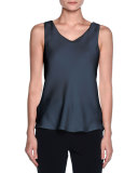 Silk Charmeuse Scoop-Neck Shell, Navy