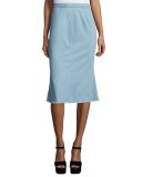 Fluted-Hem Denim Skirt, Light Blue