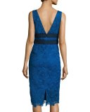 Viera Lace Sleeveless V-Neck Sheath Dress, Neptune Blue/Black