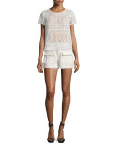 Sevan Geometric-Lace Top, Antique White 