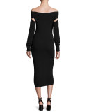 Cutout Off-the-Shoulder Jersey Midi Dress, Black