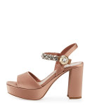 Crystal Satin Platform Sandal, Nudo