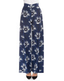 Pleated-Front Wide-Leg Pants, Navy