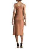 Sleeveless Reversible Satin Slip Dress, Copper/Black