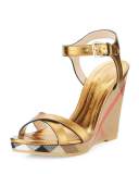Rastrickson Check Wedge Sandal, Gold