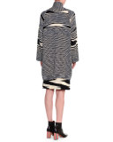 Mid-Thigh Multi Striped Cardigan, Black/White