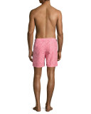Rescue Bulldog Tribal-Print Swim Trunks, Red