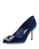 Hangisi Crystal-Buckle Velvet 70mm Pump, Blue