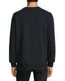 Leather-Pocket Zip Sweatshirt, Black