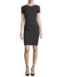 Short-Sleeve Polka-Dot Sheath Dress, Black/White